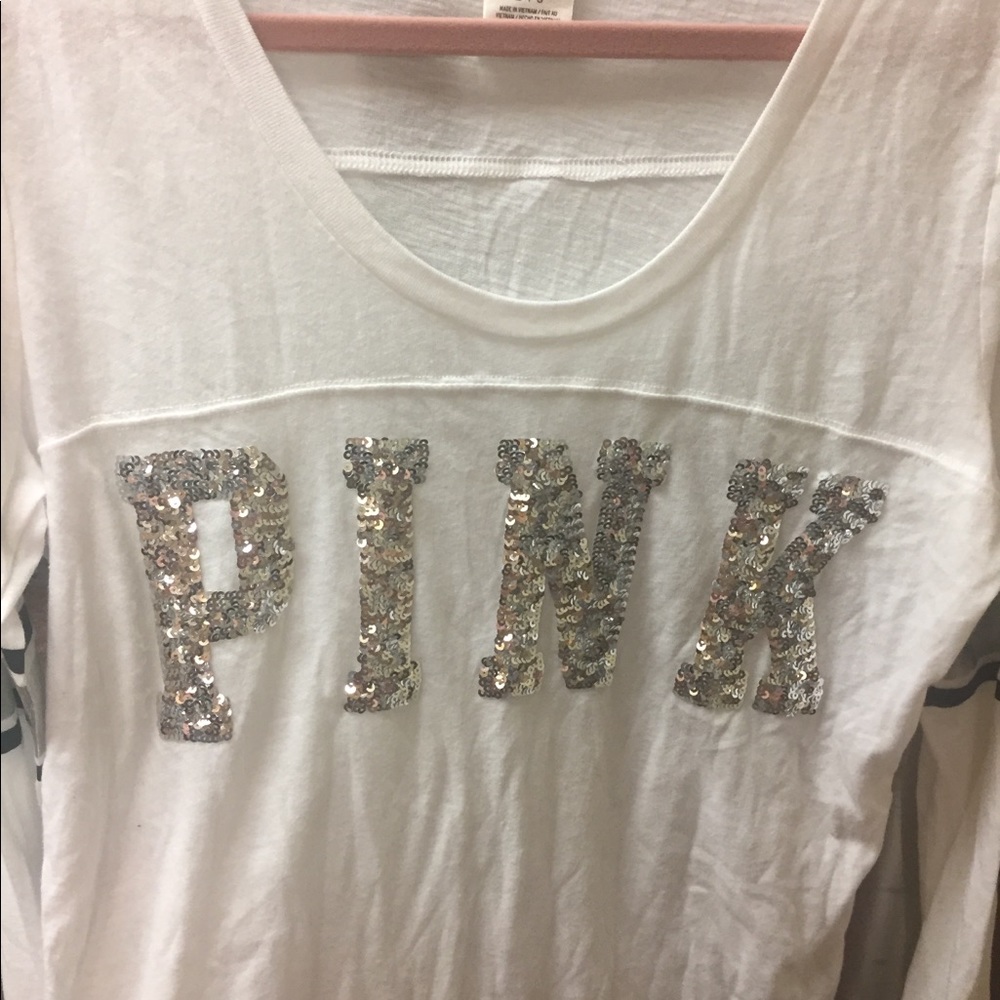 White and black PINK long sleeve shirt